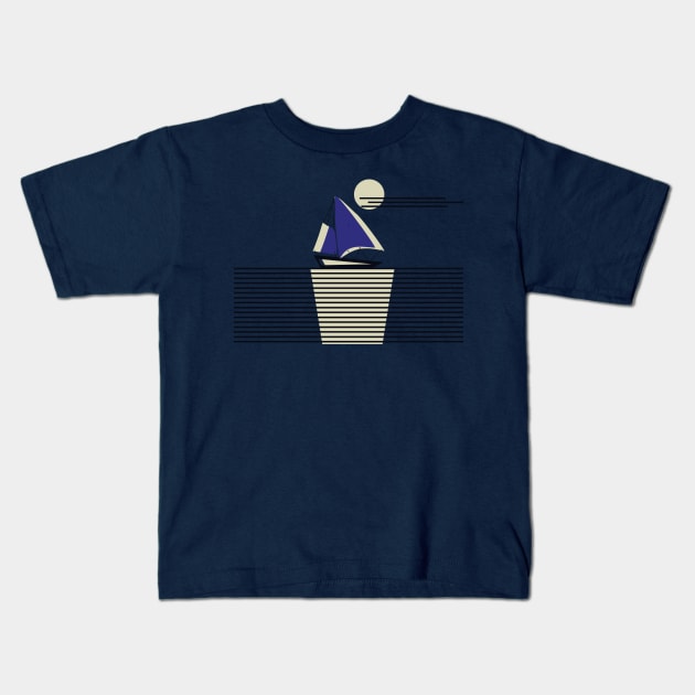 Sailing Boat Moon Night Seascape Kids T-Shirt by oknoki